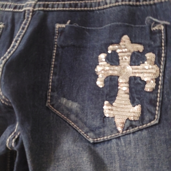 Iron Horse Blue Jeans Denim Pants Embellish Rhinestone Boot Flare Wide Size 12 - Picture 15 of 15